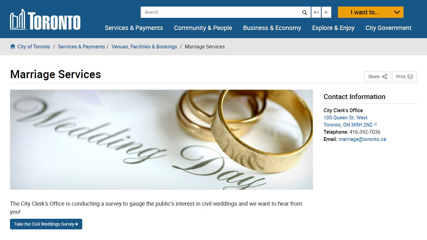 Marriage Services – City of Toronto