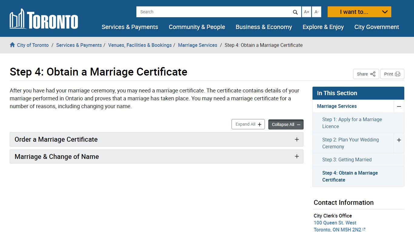 Step 4: Obtain a Marriage Certificate – City of Toronto