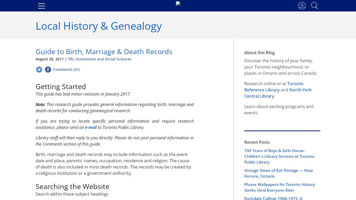 Guide to Birth, Marriage & Death Records - Local History & Genealogy